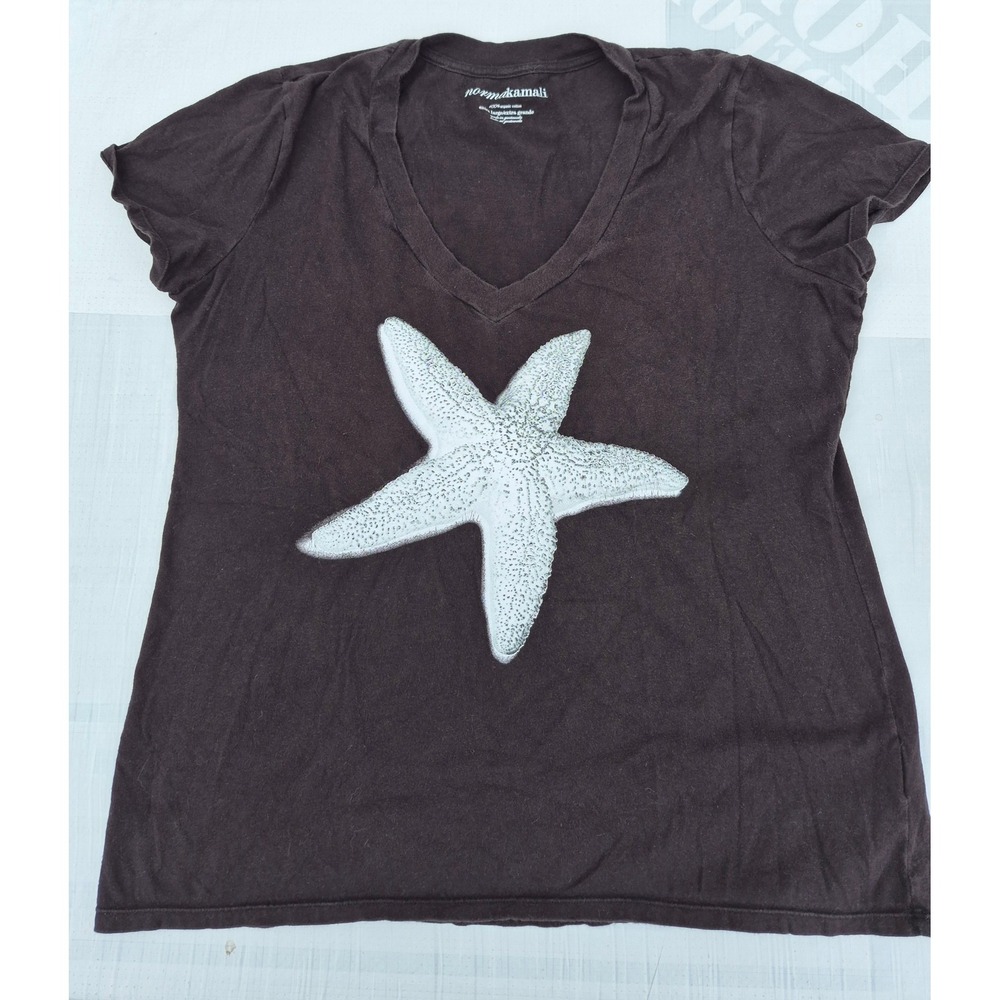 Norma Kamali Organic Cotton Starfish Graphic V-Neck Tee XL